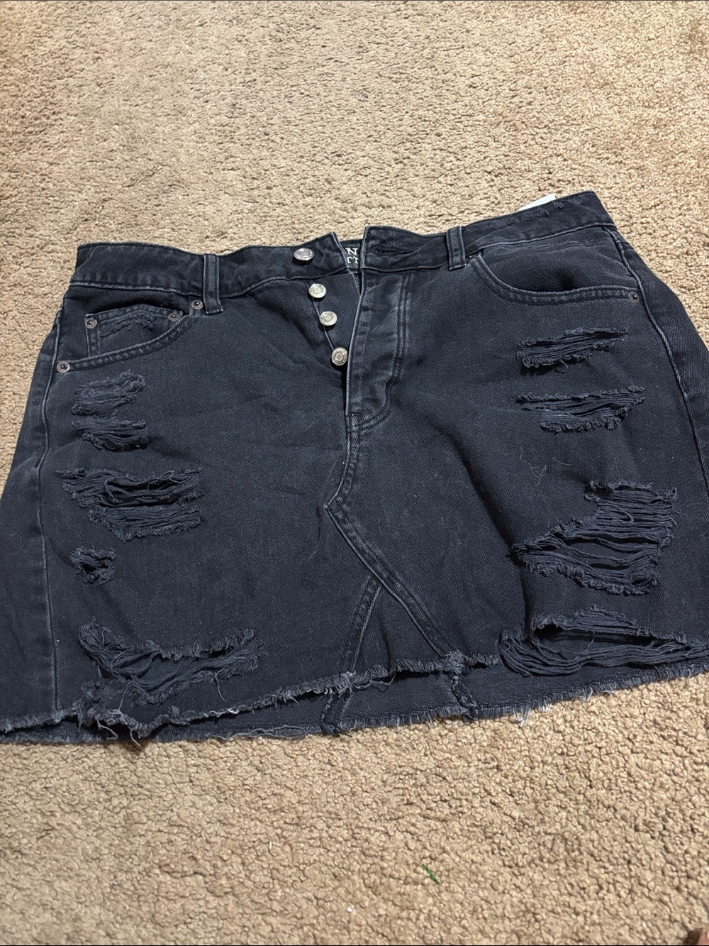 Black Distressed Denim Mini Skirt - Casual Edge